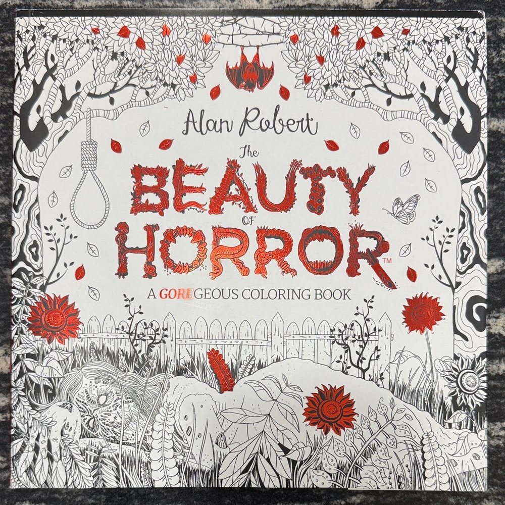 Alan Robert 'The Beauty of Horror' Coloring Book - White & Red Cover